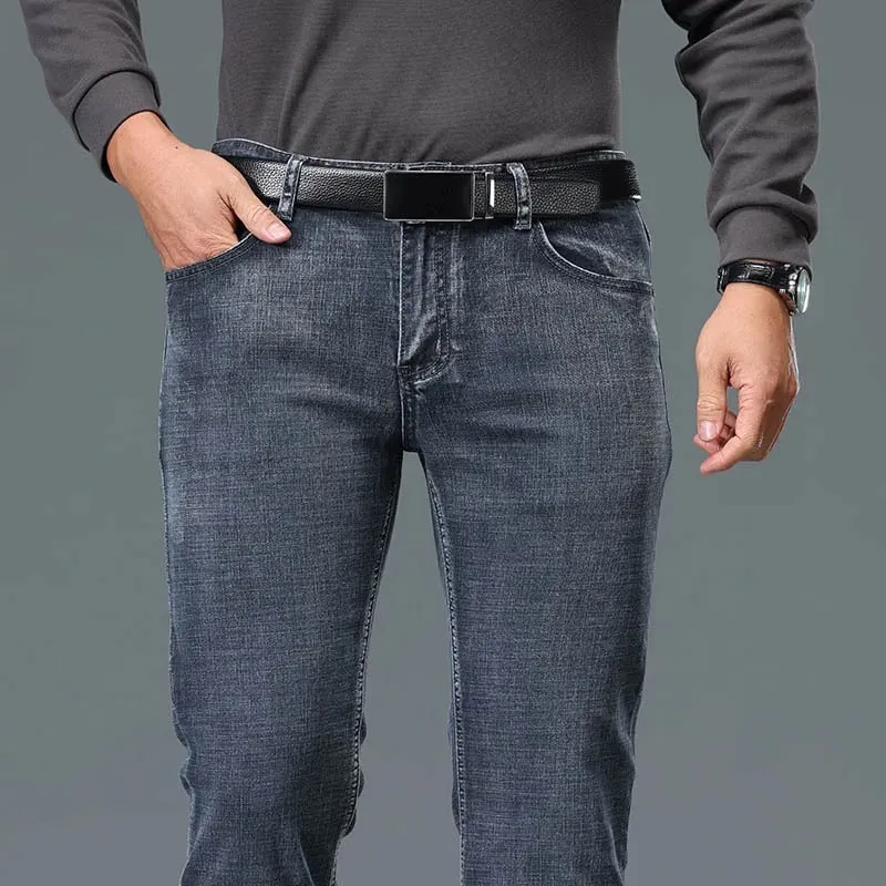 2026 Autumn And Winter Men's Mid Waist Micro Flared Jeans High-End Loose And Comfortable Blue Gray Casual Pants — image 6