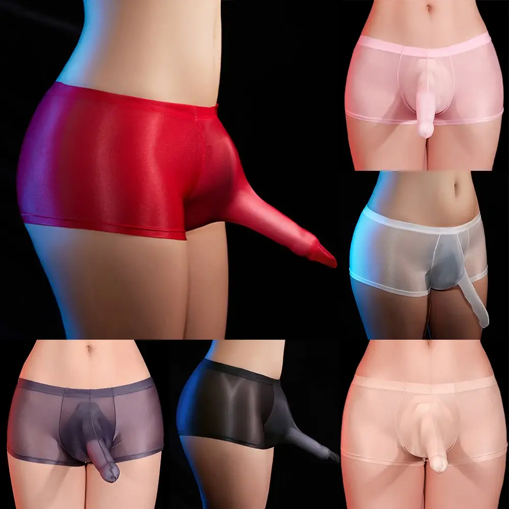 Boxer en forme d'éléphant pour hommes, slip taille basse, sous-vêtements sexy, bikini, culotte brillante et grasse, sous-vêtement gay, manches JJ, lingerie porno extensible — image 1