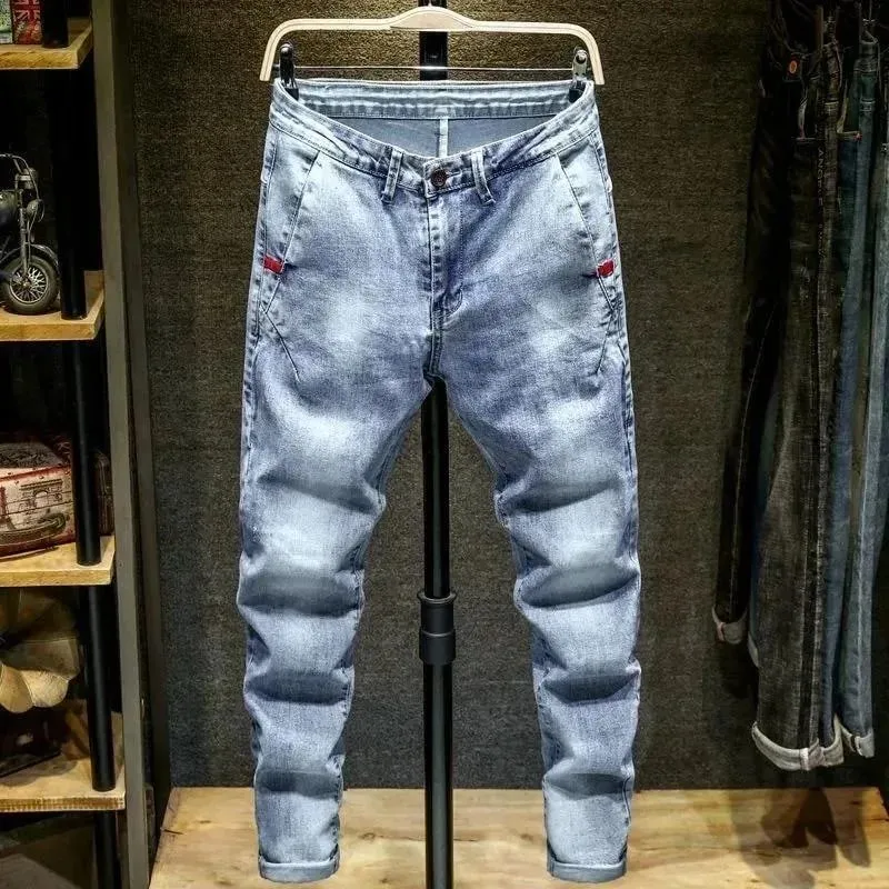 Xu Hướng Xuân Thu Màu Trơn Chân Thẳng Co Giãn Quần Jean Denim Nam Slim Fit Thoải Mái Thể Thao Quần Jean Cao Cấp — image 8