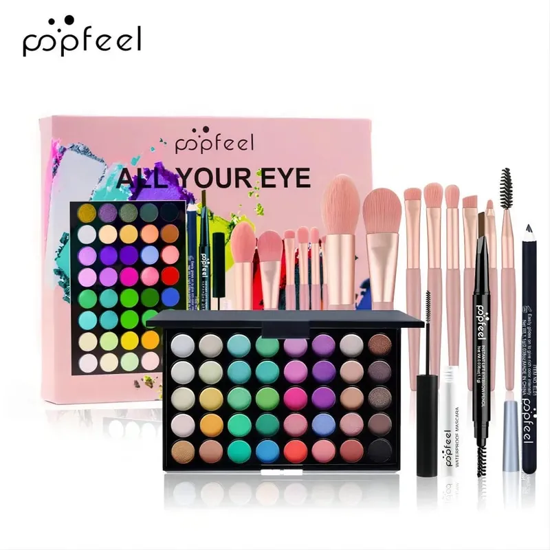 Dárková sada na make-up All-in-One s paletou očních stínů Foundation Lip Gloss štětce na oční linky a další kosmetické dárky