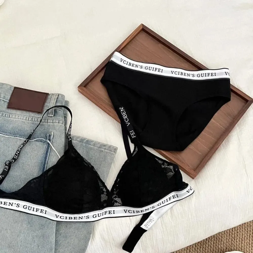 Set Pakaian Dalam Rekaan Surat Selesa Deep V Tanpa Wayar Pakaian Dalam Wanita Sut Warna Menghalang Set Seluar Dalam Bra Renda Wanita — image 2