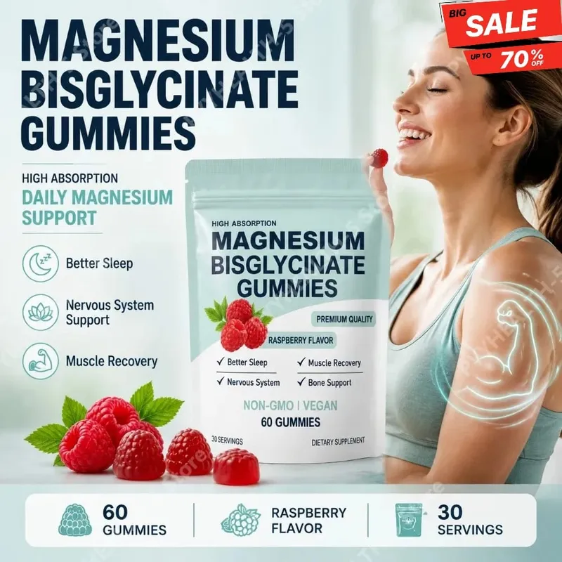 Caramelle gommose al bisglicinato di magnesio per adulti 400 mg ad alto assorbimento per il sonno Salute del sistema nervoso Recupero muscolare Salute delle ossa 60 ct — image 2