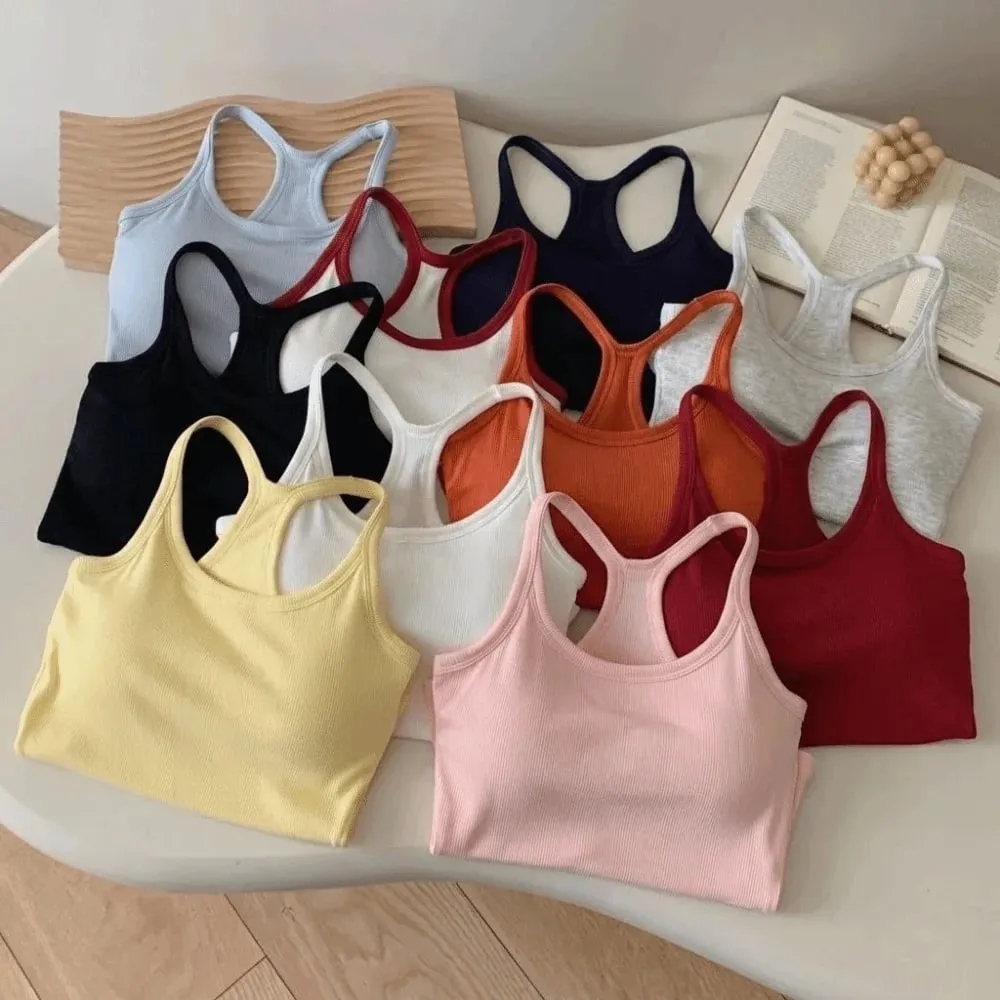 Rompi Berongga Tali Bahu Lebar Kamisol Kecil Payudara Punggung Berbentuk H Nyaman Tank Top Tipis Elastis Desain Ramping