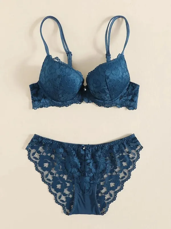 1 Set Elegant Lace Embroidery & Breathable Fabric Lingerie Set: Push-Up Bra Drop Waist Sheer Panty - Ultimate Valentine's Day — image 9