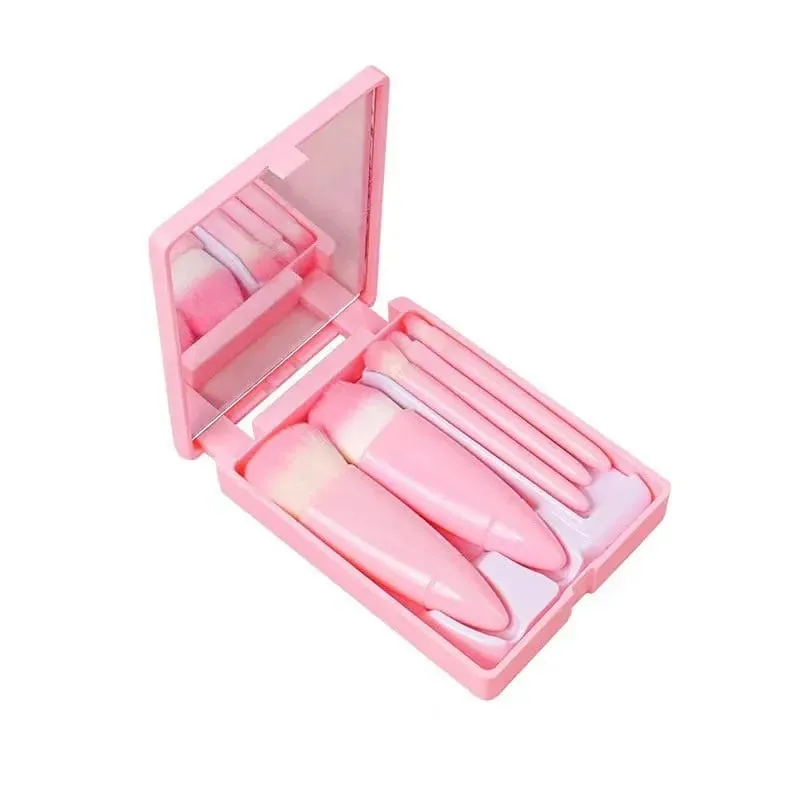 5pcs Mini Makeup Brush Set with Mirror - Multifunctional Travel Cosmetic Brushes Unscented Palm Brush Design Makeup Tools — image 7
