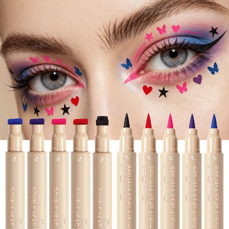 Dobbelt hoved stempel flydende eyeliner Smudsikker hurtigtørrende vandtæt 2 i 1 farverig kærlighedsstjerne sommerfugl øjenlinje blyant makeup
