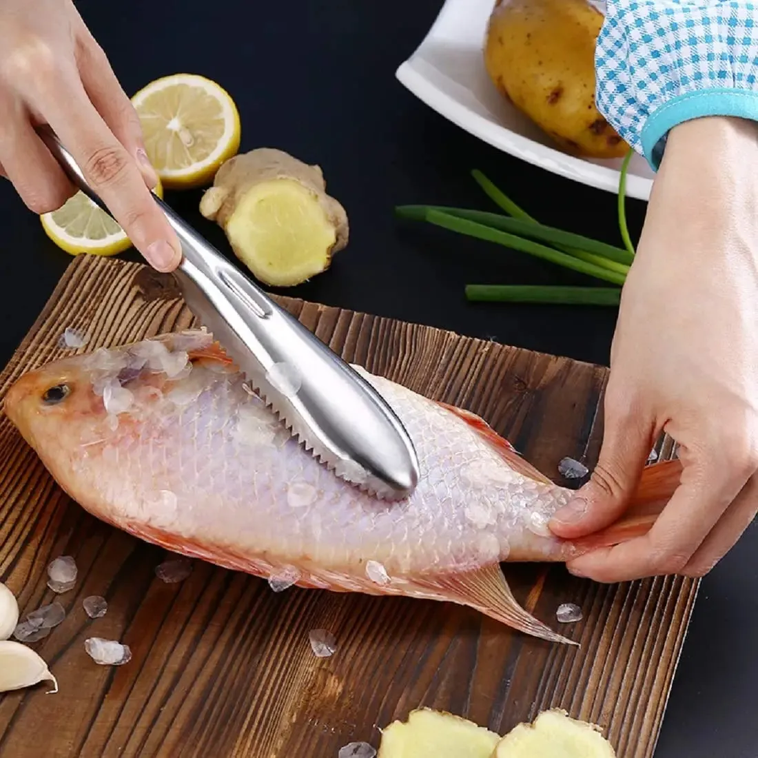 魚の鱗リムーバークリーナーのこぎり歯付き家庭用キッチン魚の鱗を簡単に除去魚の洗浄シーフードツールデスケーラー — image 5