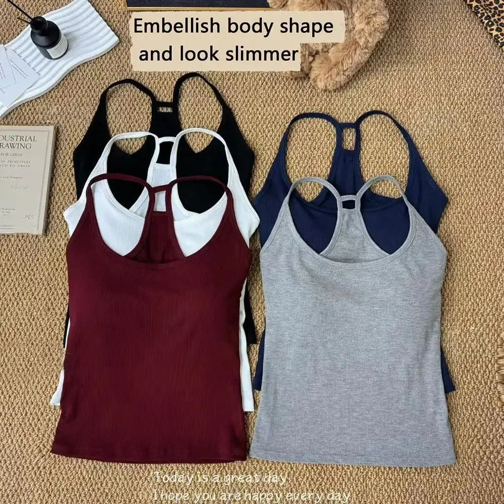 Korean Women's Solid Color Spaghetti Straps Sleeveless Slim Camisole With Chest Pad Wear Base Layer Summer Outdoor Wear — image 7