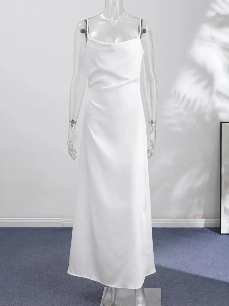 Robe longue en Satin pour femmes, dos nu, col en V, sans manches, fente, couleur unie, Sexy, Robes de soirée, vacances, été, 2026 — image 4