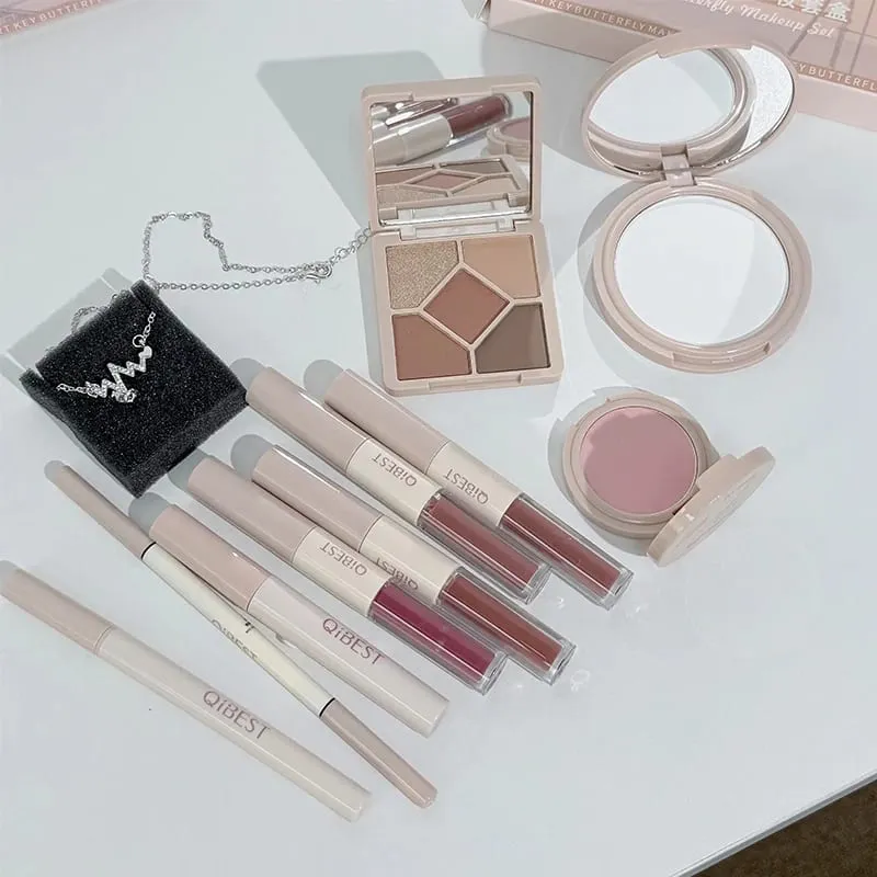 4 Colors Double Head Lip Glaze Pressed Powder Blush Eyeshadow Eyebrow Pencil Eyeliner Lip Oil Multipurpose Makeup Kits — image 7