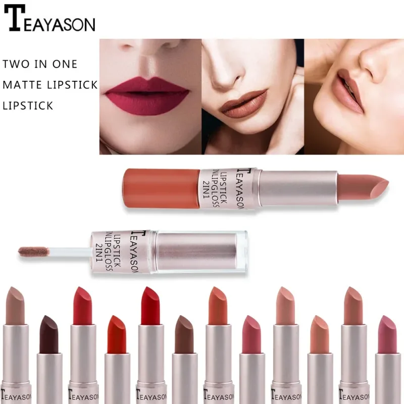 1PC Pink Matte ลิปสติก Waterproof Long-Lasting Moisture 2-in-1 Lip Tint เซ็กซี่ Lip GLOSS Lip แต่งหน้าสำหรับผู้หญิง — image 4