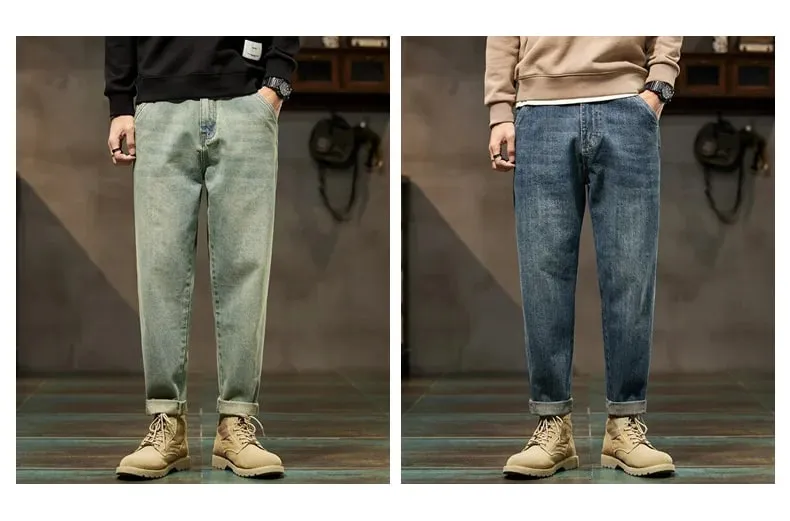 Mænds forår 2026 løse haremsbukser Denim Retro Solid Komfortable Harajuku lige jeans Simple Fashion Alsidige Cargo-bukser — image 8