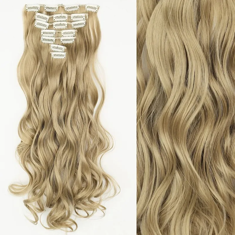 16 clip 7 pezzi / set estensioni dei capelli lungo rettilineo sintetico naturale nero biondo posticcio resistente al calore per l'acconciatura delle donne — image 23