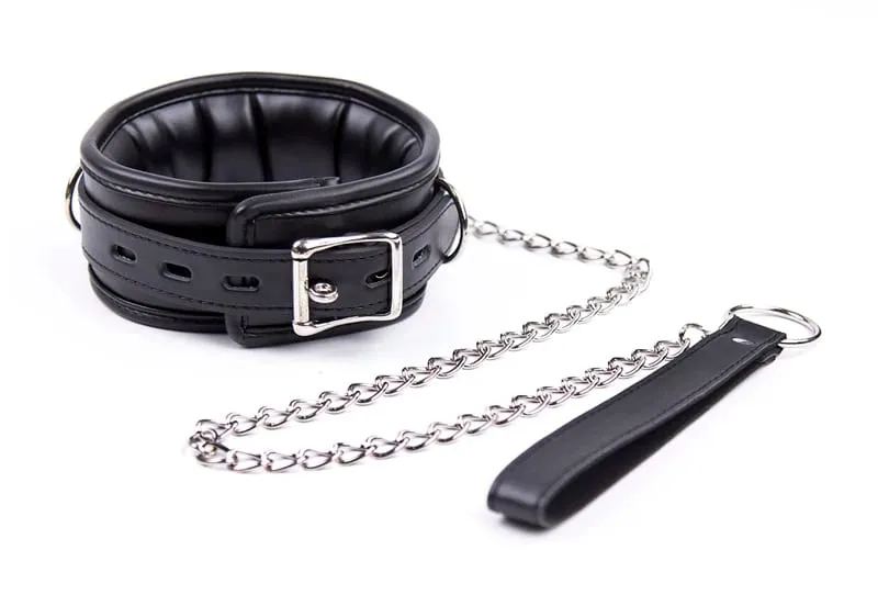 Kołnierz skórzany i żelazny łańcuszek ogniwo gąbkowe wypełnienie Bdsm niewolnik obroże kobiety Bondage kołnierz zabawki erotyczne — image 4