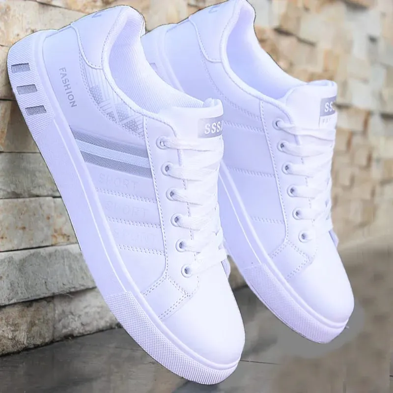 White Vulcanized Sneakers Men's Flats Comfortable Shoes Lace up Zapatillas Hombre Autumn Spring Fashion Sneakers Drop Shipping — image 1