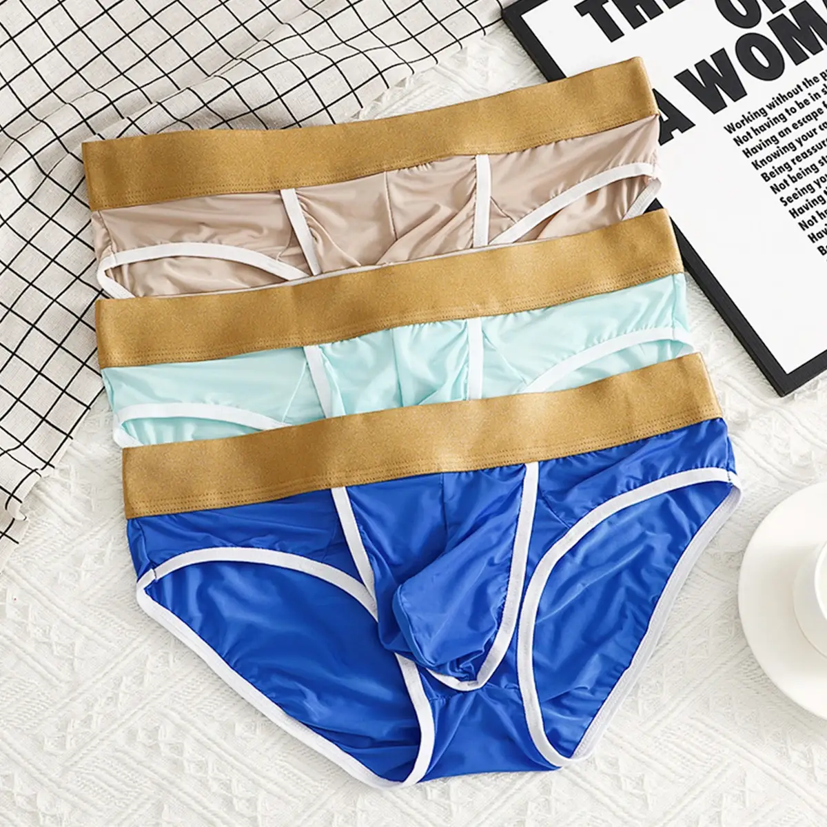 Open Front Pouch Briefs Mens Ice Silk Youth Low Waist Bullet Separation Scrotum Support Panties Breathable Thin Underwear — image 13