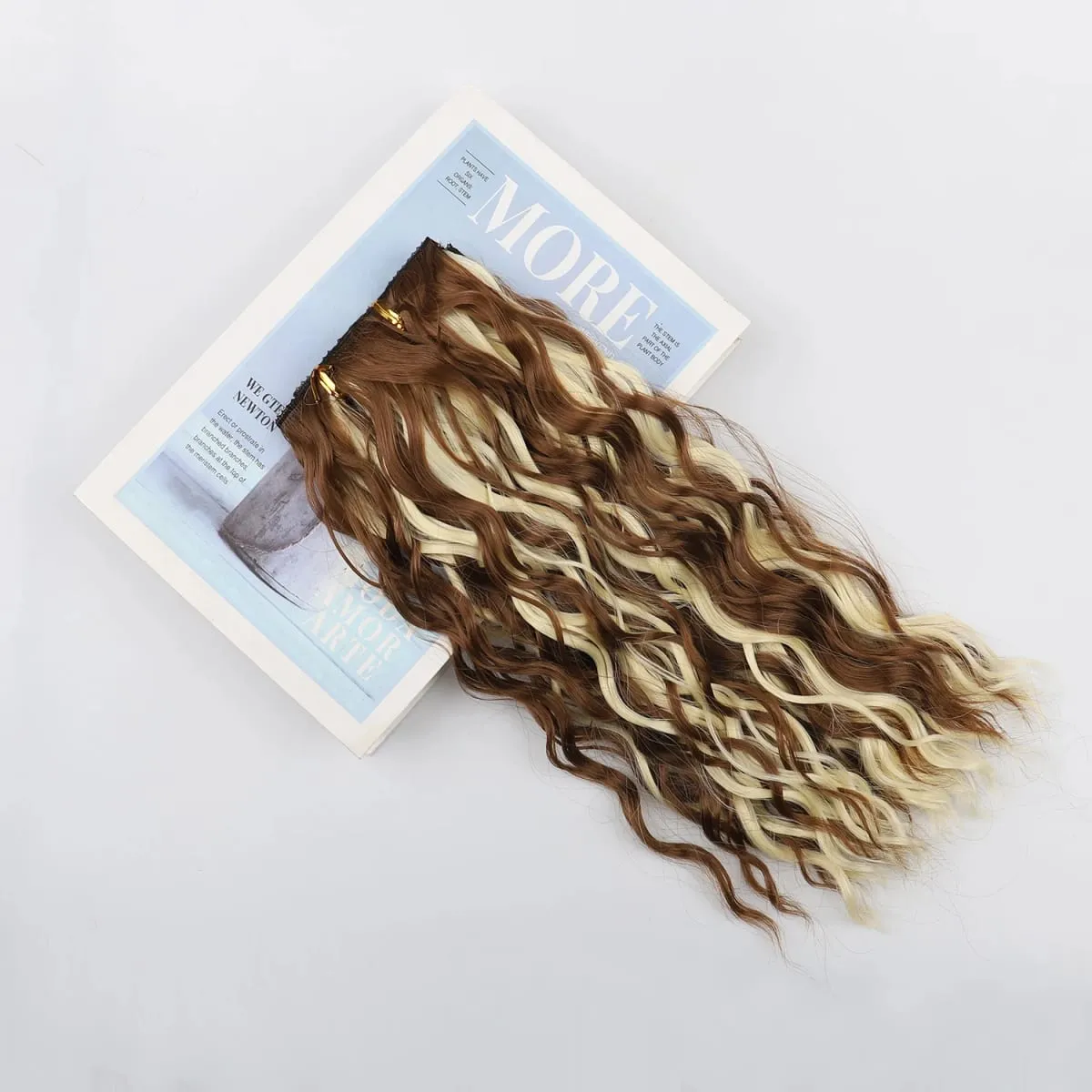 Estensioni dei capelli sintetici 4 pezzi 14 pollici corti ricci ondulati marrone biondo colore trama invisibile del pizzo posticci morbidi naturali per le donne — image 4