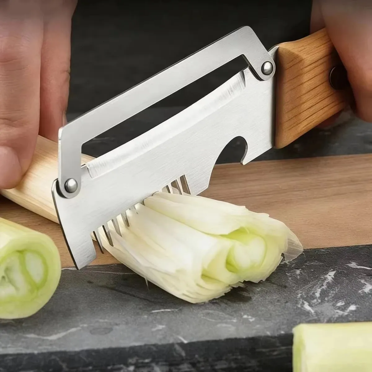 2PC Set Stainless Steel Multifunctional Kitchen Slicer Sharp Cutting Tool Para sa Tahanan Green Onion Cabbage Shredder Vegetable Peeler