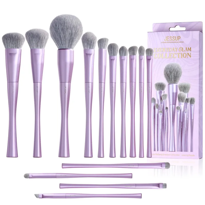 Jessup – ensemble de pinceaux de maquillage professionnels, 14 pièces, pour fond de teint végétalien, fard à paupières, poudre de Contour, Kit de pinceaux de mélange de luxe violet T512 — image 9