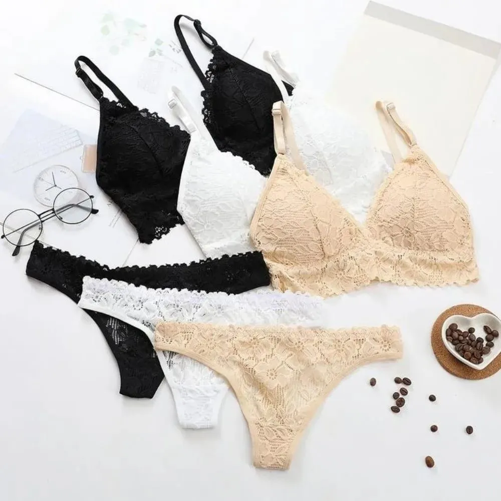 V คอลูกไม้ดอกไม้ Bra ชุดทองสีทึบดอกไม้กางเกง Bra ชุดชุดชั้นใน T-Back ชุดชั้นในลูกไม้ของขวัญวันวาเลนไทน์ — image 3