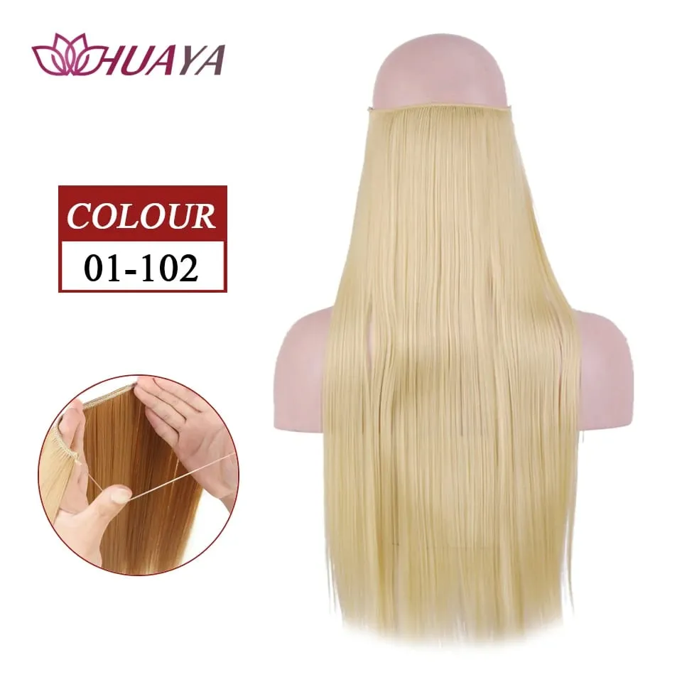 Filo invisibile sintetico lungo rettilineo senza clip nelle estensioni dei capelli Pezzi di capelli finti Linea di pesce segreta Posticci per le donne — image 13