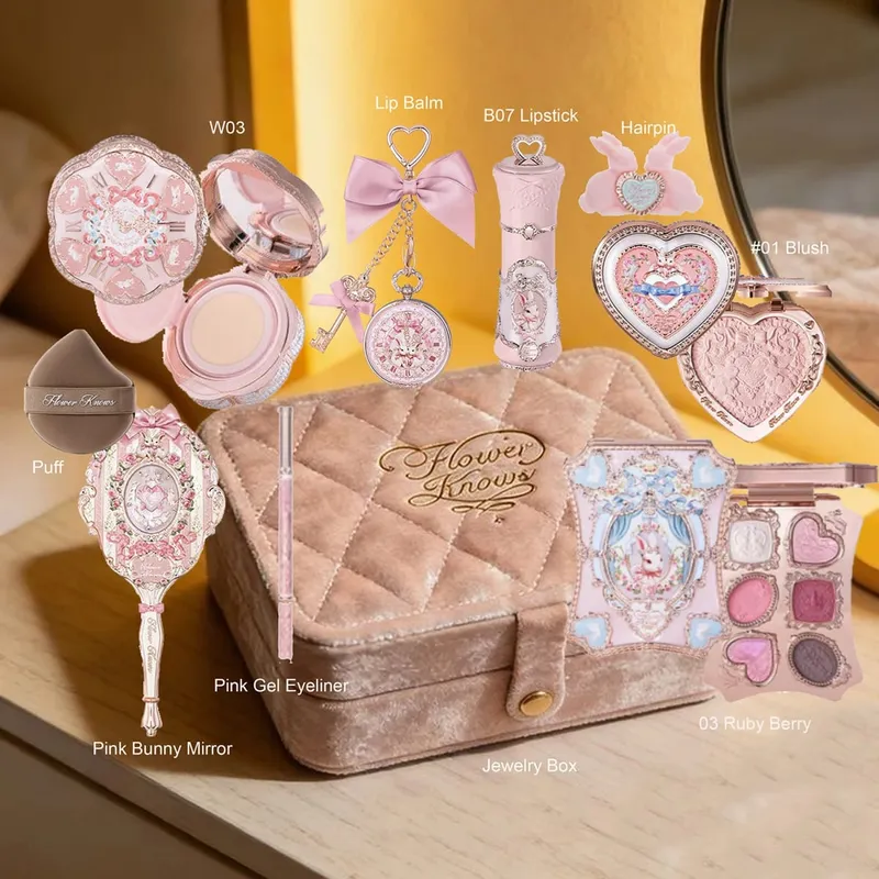 Flower Know ストロベリー ロココ オールインワン ギフトセット メイクアップ キット フル プロフェッショナル ガーデン ミラー ブラッシュ パウダー リップ クリーム Flowerknows