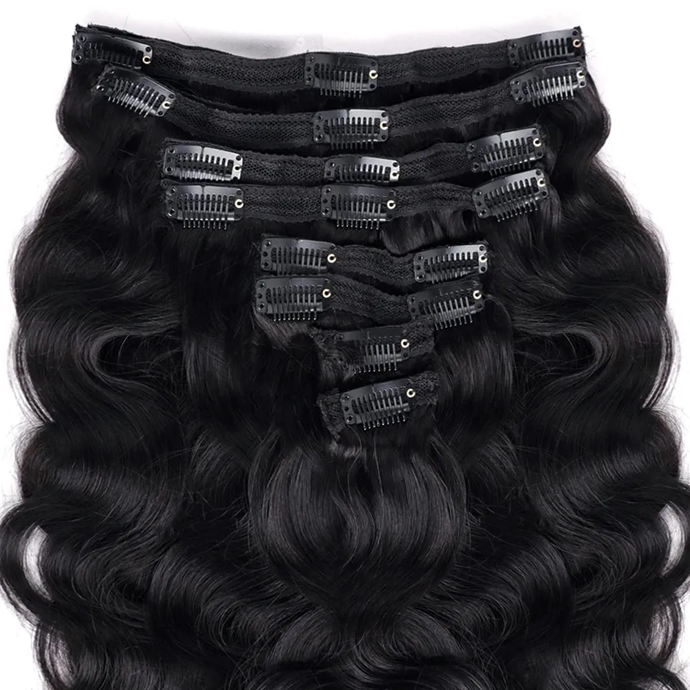Body Wave Seamless Clip In Real Human Hair Extensions 8PC/Set Natural Brazilian Remy Hair Clip In Extension Full Head 16-32inch — image 2