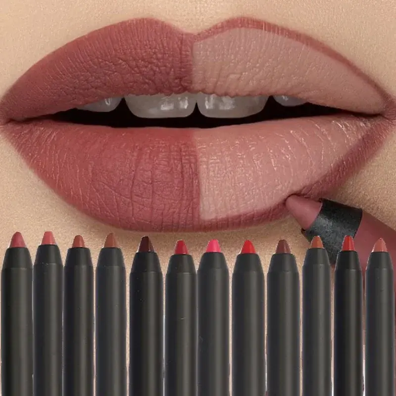 Nude Brown Lip Liner ดินสอลิปสติก Matte Smooth Waterproof Lipliner Long Lasting Non-stick Cup ลิปสติกปากกาความงามเครื่องสำอาง — image 2