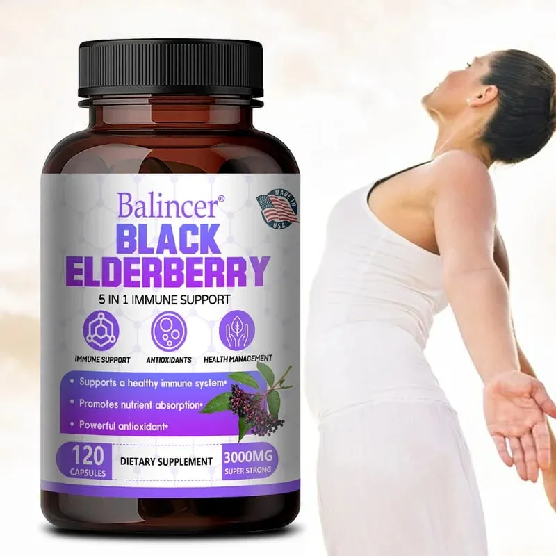 Black Elderberry แคปซูล Milk Thistle วิตามิน C สังกะสีสารต้านอนุมูลอิสระภูมิคุ้มกันผิว Respiratory & Digestive Health — image 2