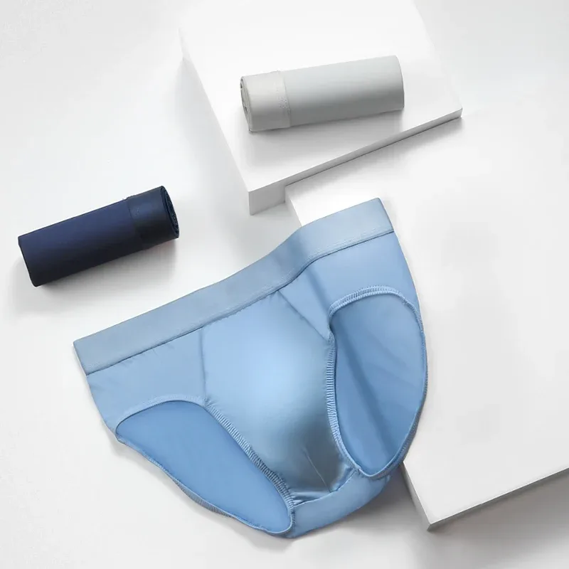 1 pieza de hielo para hombre - ropa interior de seda. Delgado - estilo para verano, con calzoncillos en U - convexos. pantalón corto de color liso — image 6