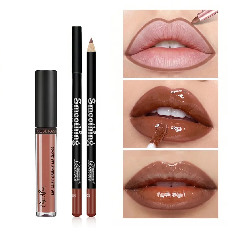 Nude Lipliner Mirror Lip Glaze Set Shiny Lip Shaping Waterproof Makeup Holding Color Makeup Set