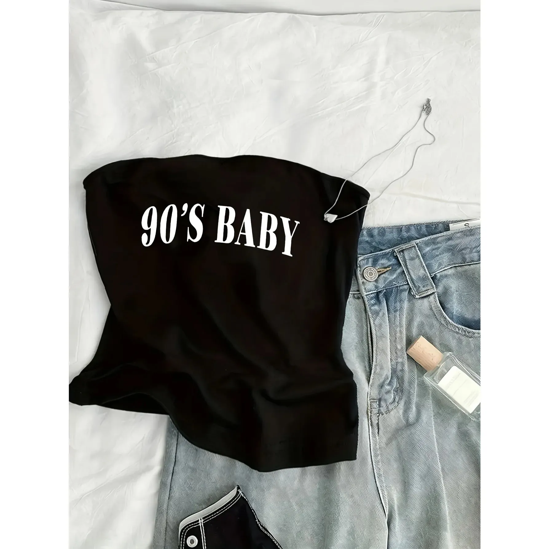 90s Letter Printed Trendy Casual Fashion Tube Top Women's Top Tee Kawaii Y2k Strapless Top Summer Lady Vest Hip Hop Shirt — image 7