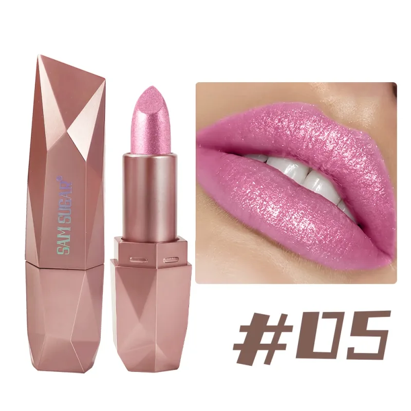 Gincu Berkilauan Berlian Tahan Lama Pelembap Kalis Air Berpigmen Tinggi Metallic Shine Pearlescent Non Stick Cup Gincu — image 12