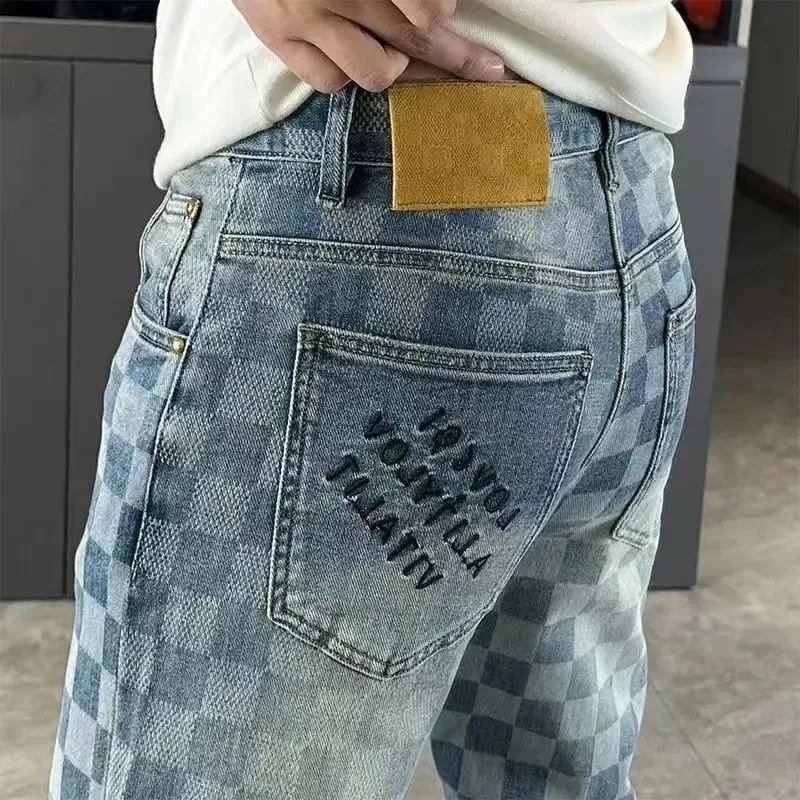 Karierte Frühlings- und Sommerjeans von der trendigen Marke. Vielseitige Herren-Jeans mit geradem Bein und lockerer, lockerer, gerader Stretch-Hose — image 3
