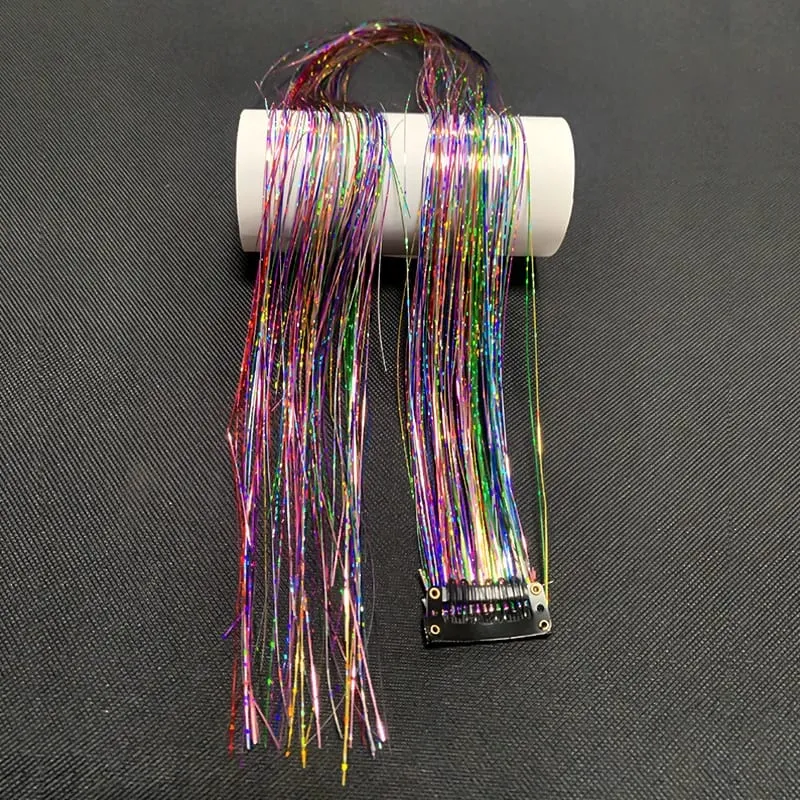 Synthetische Regenbogen-Lametta-Haarverlängerung zum Anklippen, glänzendes Glitzer-Perücke-Haarteil für Frauen, Party, Cosplay, tägliches DIY-Haar-Accessoire — image 15