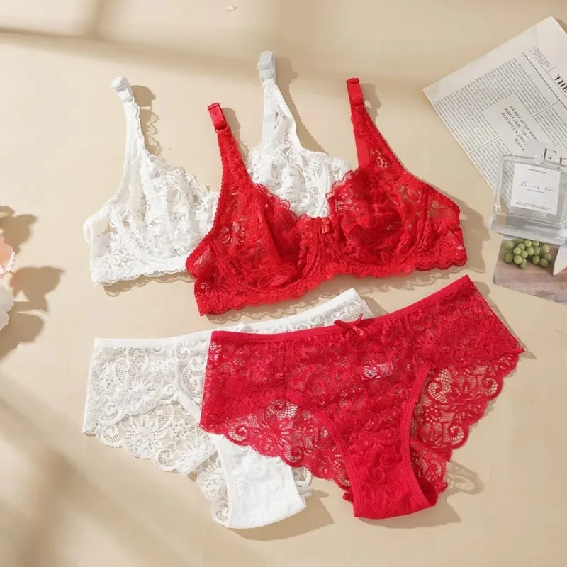 Sexy Spitze Bh Set Frauen Push-Up Nicht-pad Atmungsaktive Bügel Dünne Feste Höschen Unterwäsche Exquisite Dessous Täglichen — image 2