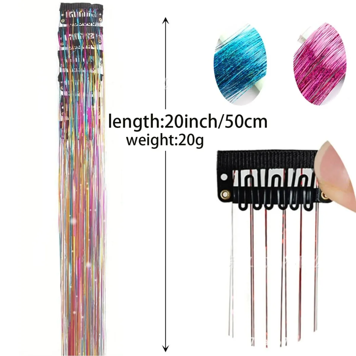 Farbe helle Seide Clip nahtlose Haarverlängerungen glitzernde Goldseide schillernde Laserdraht-Farbstreifen synthetische Perücken — image 3