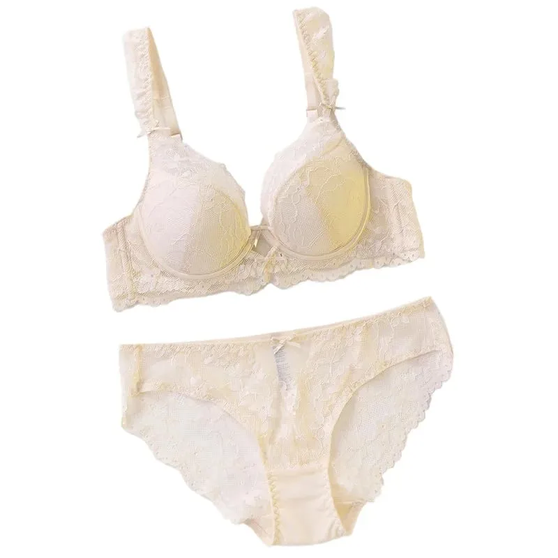 Dames zachte beugel-kant push-up bh-set Effen bloemmotief bralette Comfort vrouwelijke lingerieset Geschikt voor A/B/C-cup