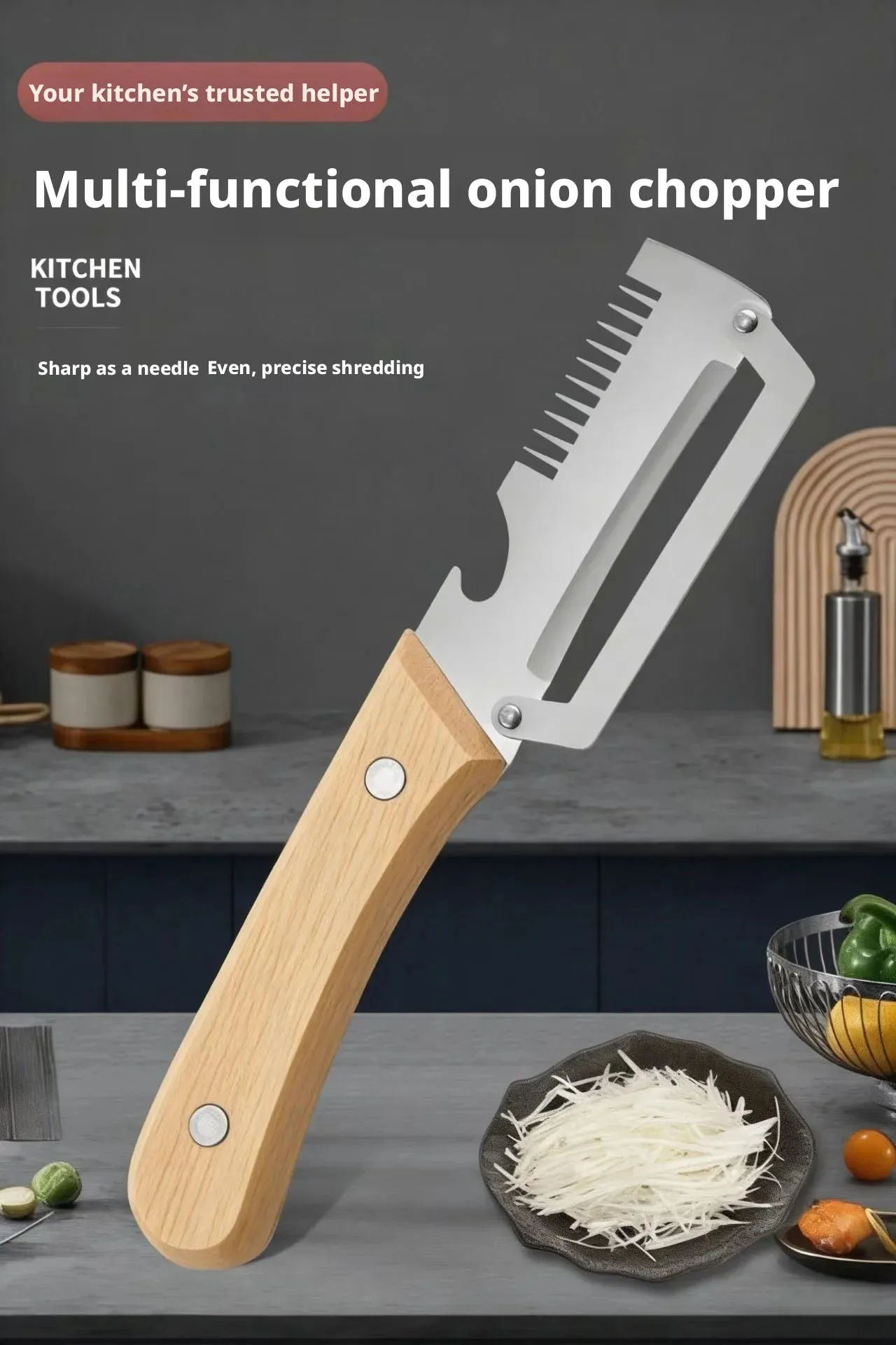 Stainless Steel Vegetable Peeler with Wooden Handle 3-in-1 Fruit Potato Peeler with Bottle Opener Kitchen Peeling Cooking Tools