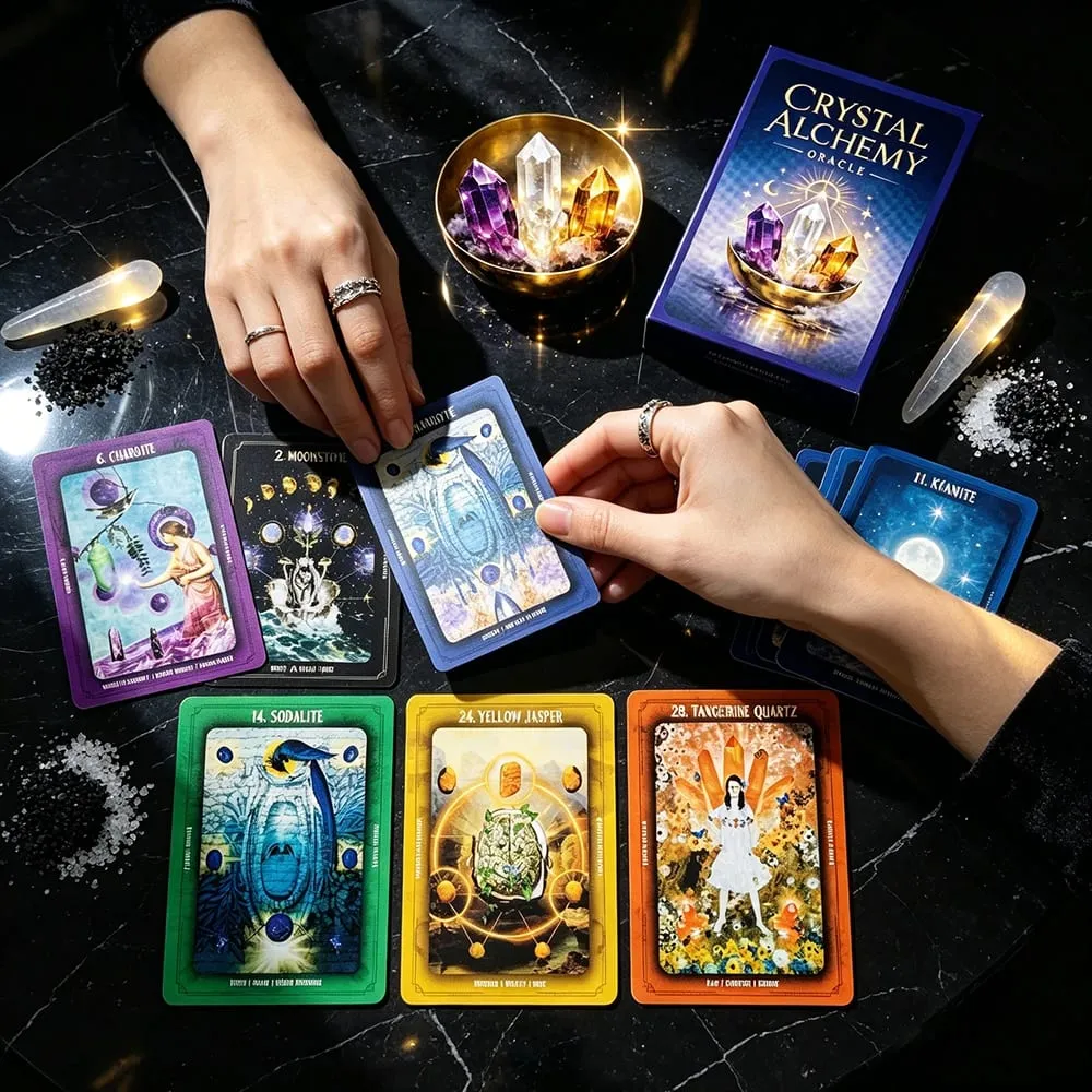 Cartas de oráculo de alquimia de cristal, cubierta de adivinación, curación de cristal, guía espiritual, juego de mesa de Tarot para lectura del destino, brujería — image 4