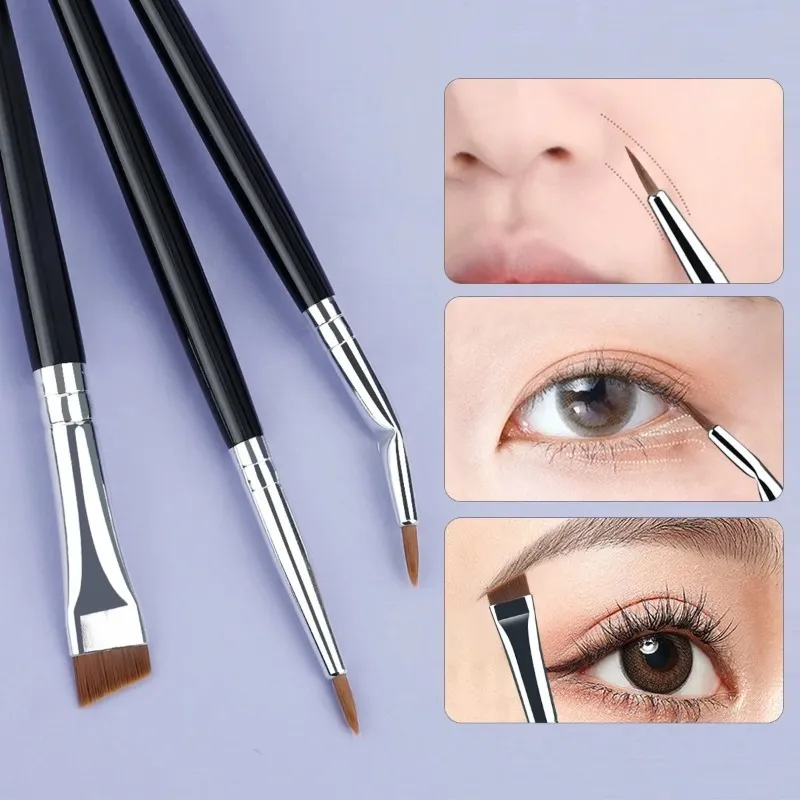 3 pezzi combinati pennelli per dettagli linea labbra ultrasottile pennello per linea occhi pennello per correttore contorno sopracciglia pennelli per trucco palpebra inferiore — image 2