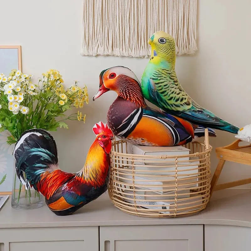 Simulation 3D Printed Animal Pillow Lifelike Parrot Goose Duck Pigeon Pheasant Cock Stuffed Doll Cute Cushion Toys Home Decor — image 3