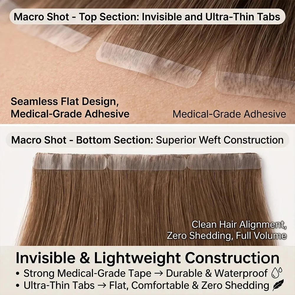 Colored 4A Medium Brown Tape In Hair Extensions 100% Human Hair Seamless Invisible 21Pcs/Pack 50g Remy Straight Brazilian 22 24 Inch Pure Human Hair For Women — image 8
