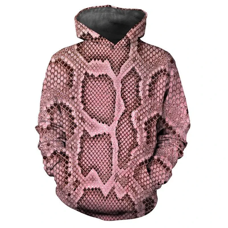 Sweat à capuche à motif peau de serpent personnalisé, tendance, manches longues, imprimé peau d'animaux 3D, ample, Streetwear, dessus frais