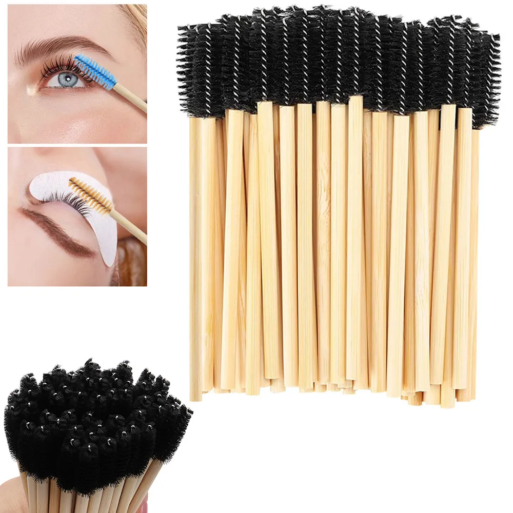 50 stk. Bambus håndtag øjenvippe børster Mascara tryllestave Applikator Øjenvipper Extension Brush Øjenbryn Spoolie Børster Makeup Tool