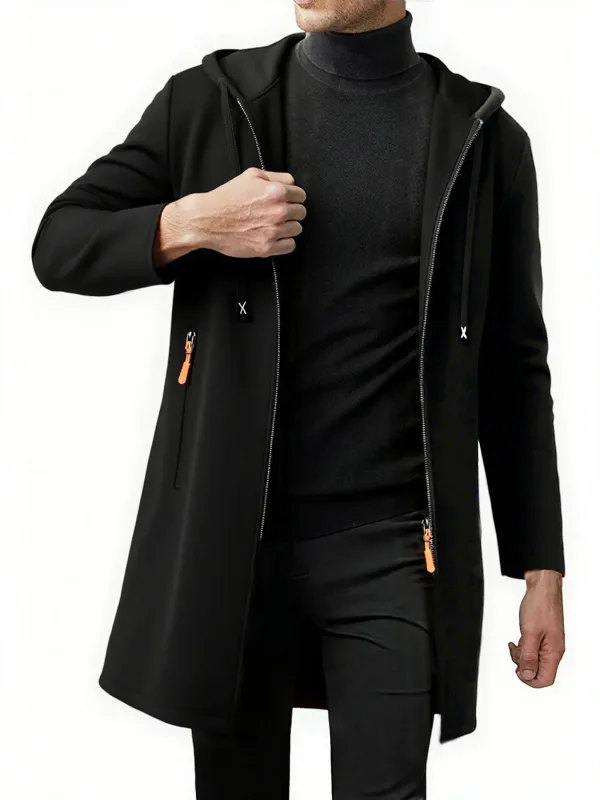Ensemble de 2 pièces pour hommes, veste à capuche mi-longue avec fermeture éclair complète, manteau chaud doublé en polaire avec capuche à cordon de serrage et poches zippées, vêtements d'extérieur décontractés pour l'automne et l'hiver, usage quotidien