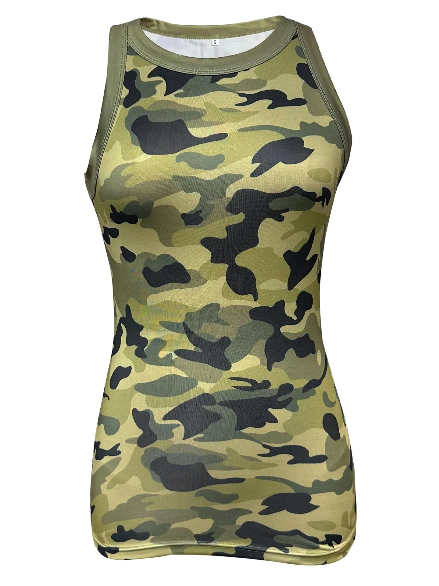Damski Casual Camo wokół szyi prążkowany podkoszulek lato podstawowe elastyczna koszulka na ramiączkach seksowna bez rękawów kamizelka z wycięciem pod szyją odzież damska — image 9