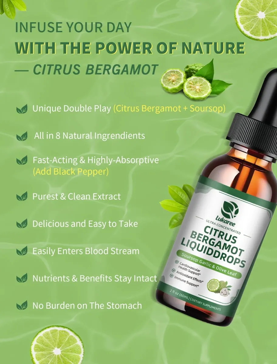 Lukaree Organic Citrus Bergamot Drop Support Immunity Cholesterol and Cardiovascular Health Antioxidant — image 2