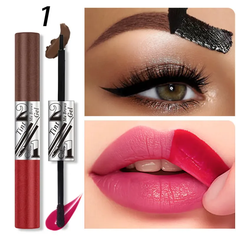 2in1 Lipstick Eyebrow Cream Double-Headed Tearable Sexy Lip Gloss Smooth Contour Waterproof Long-Lasting Lips Makeup Lipgloss