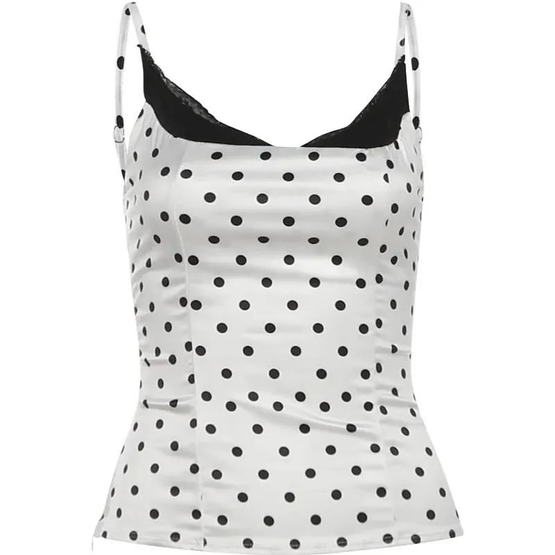 Weird Puss Sexy Spitze Patchwork Leibchen Frauen Trend Chic Polka Dot Print Quadrat Kragen Dünne Y2K Hottie Street Party Club weste — image 8